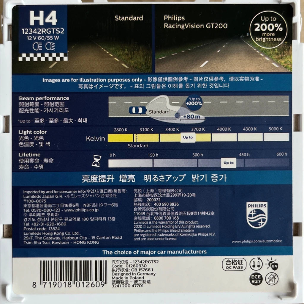 Philips H7 H4 12V 55W Faro alogeno Fino al 150% 200% Altro luminosità Lampadine originali per auto
