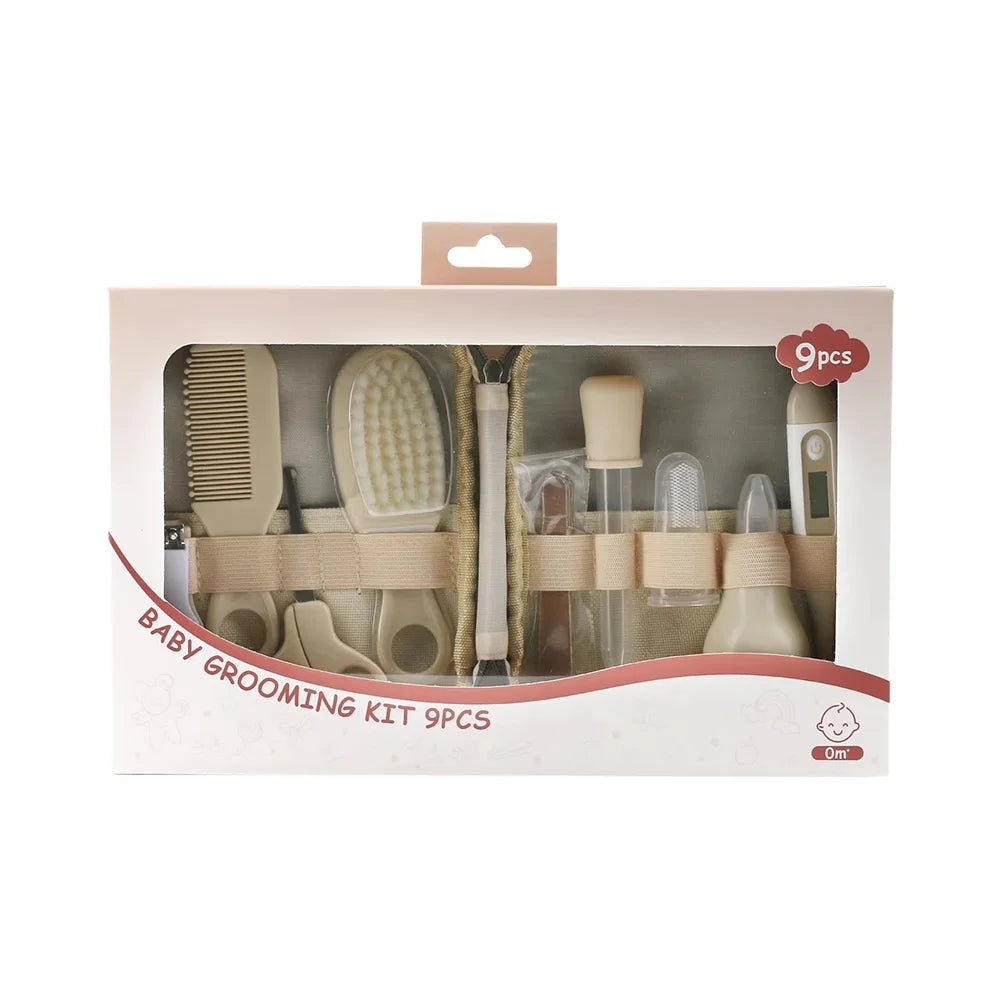 Kit per la Cura del Neonato 9 Pezzi con Tagliaunghie, Spazzola per Capelli, Pettine, Termometro, Set Essenziale per l'Igiene del Bambino, Kit da Viaggio