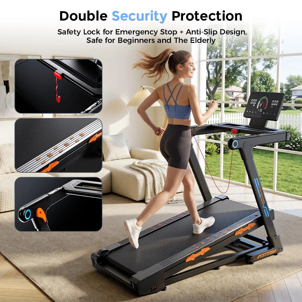 Treadmill Pieghevole FT71 4.0HP, Pedana da Camminata con Inclinazione Automatica del 24%, Macchina da Corsa con APP, Ricarica Wireless, Display LED, Capacità 150KG