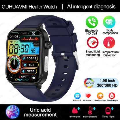 2025 Nuovo AI Diagnosi Lipidi nel sangue Acido urico Test di composizione corporea Smart Watch per uomo ECG + PPG Chiamata Bluetooth Salute Smartwatch