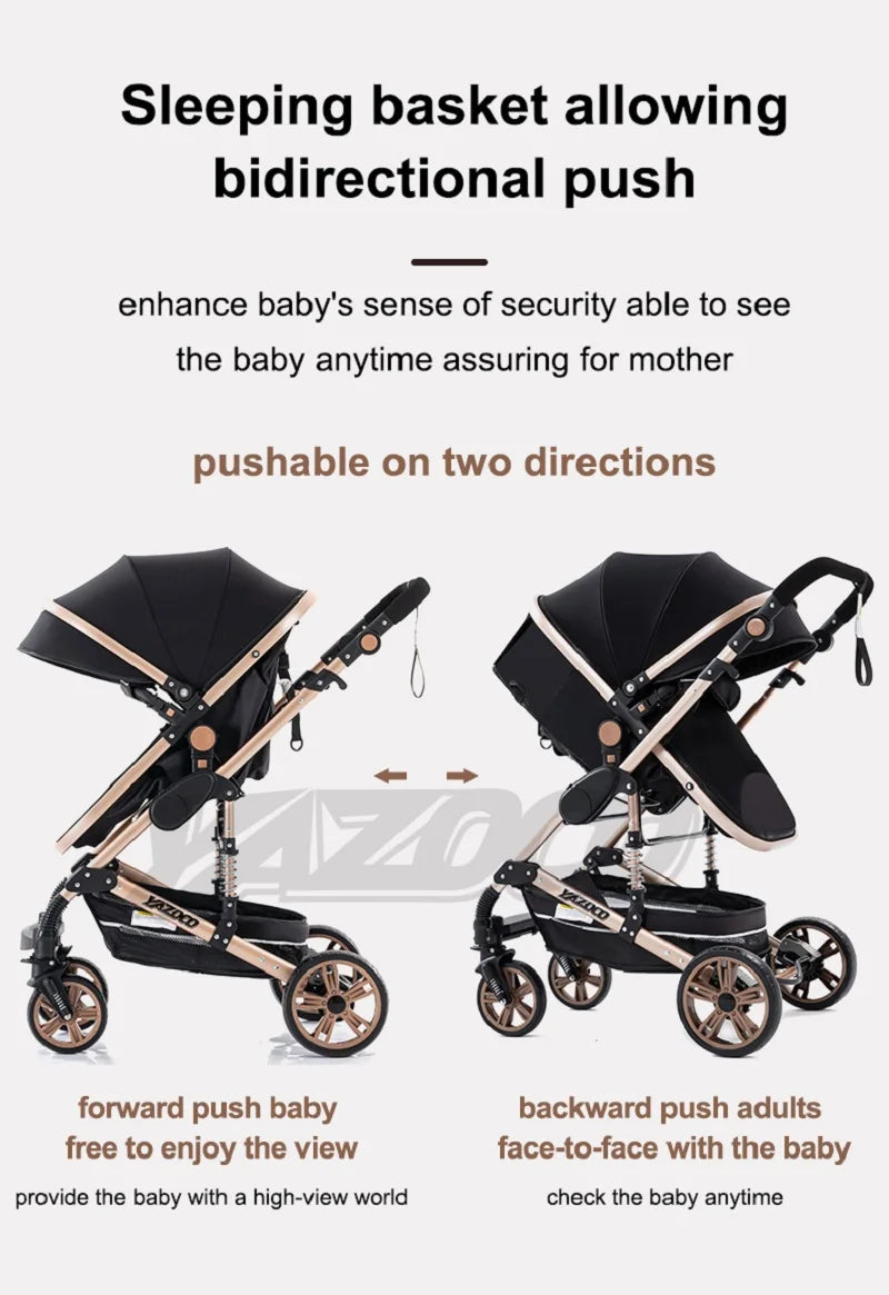 Passeggino 3 in 1 Facile da piegare Telaio in alluminio ad alto paesaggio Passeggino neonato con ruota in gomma per assorbimento degli urti a quattro ruote