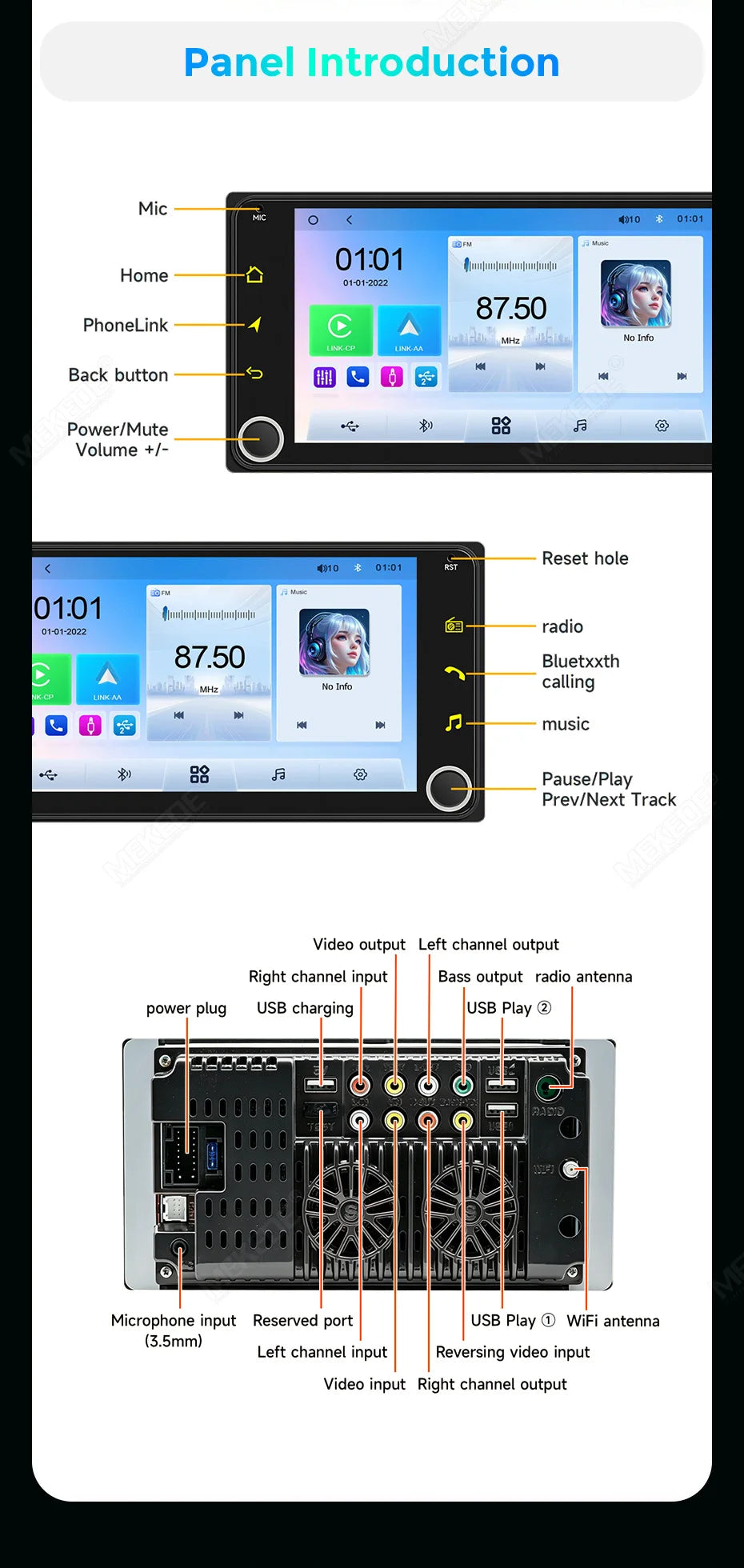 MEKED Autoradio Linux 7 Pollici con CarPlay Wireless e Android Auto per Toyota Yaris Corolla RAV4 Avensis Aygo Prius, Lettore Multimediale Universale 4K con Schermo per Telecamera Posteriore