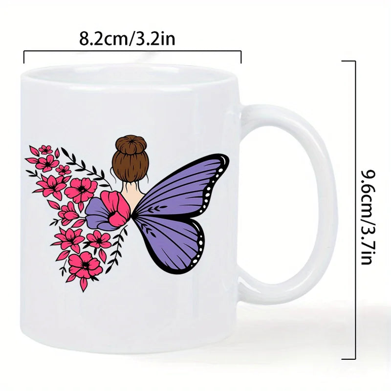 Tazza bianca in ceramica con farfalle e fiori - Perfetta per caffè mattutino, tè o cioccolata calda - Regalo unico per farfalla