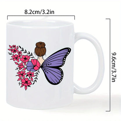 Tazza bianca in ceramica con farfalle e fiori - Perfetta per caffè mattutino, tè o cioccolata calda - Regalo unico per farfalla