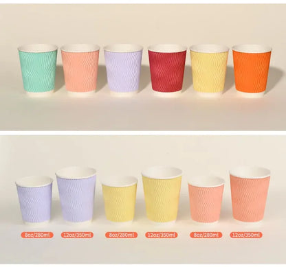 20 set di bicchieri di carta usa e getta colorati, onde di carta ondulata, antiscottatura, tazze da tè al latte, tazze da caffè confezionate da asporto con coperchio