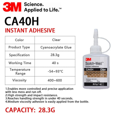 Adesivo Istantaneo Trasparente 3M CA40H Scotch-Weld 28.3g Colla Cianoacrilica a Media Viscosità per PLA ABS PETG