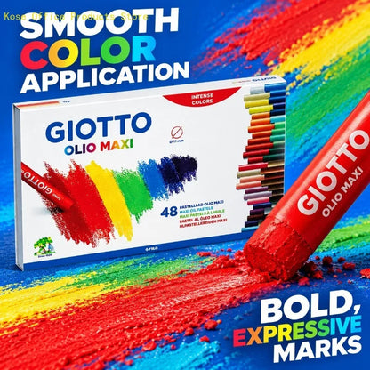 Kit di pastelli a olio GIOTTO, 48 pezzi, con colori intensi e pastelli di grandi dimensioni (11 mm) per pittura, lezioni di arte, scuola, uso domestico e progetti creativi.