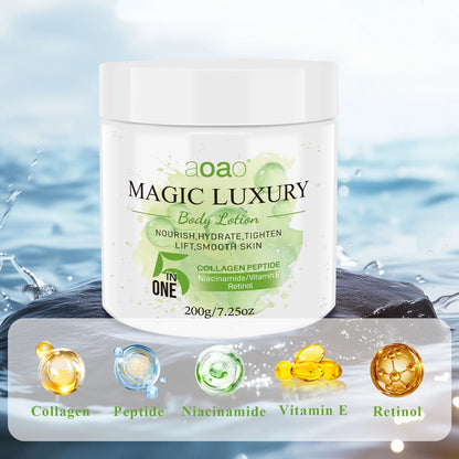 Lozione Corpo Idratante Profumata 5-in-1, Contiene Retinolo, Burro di Karité, Tè Verde, Collagene, Acido Ialuronico, Crema Corpo Nutriente Profonda per la Cura della Pelle 200g