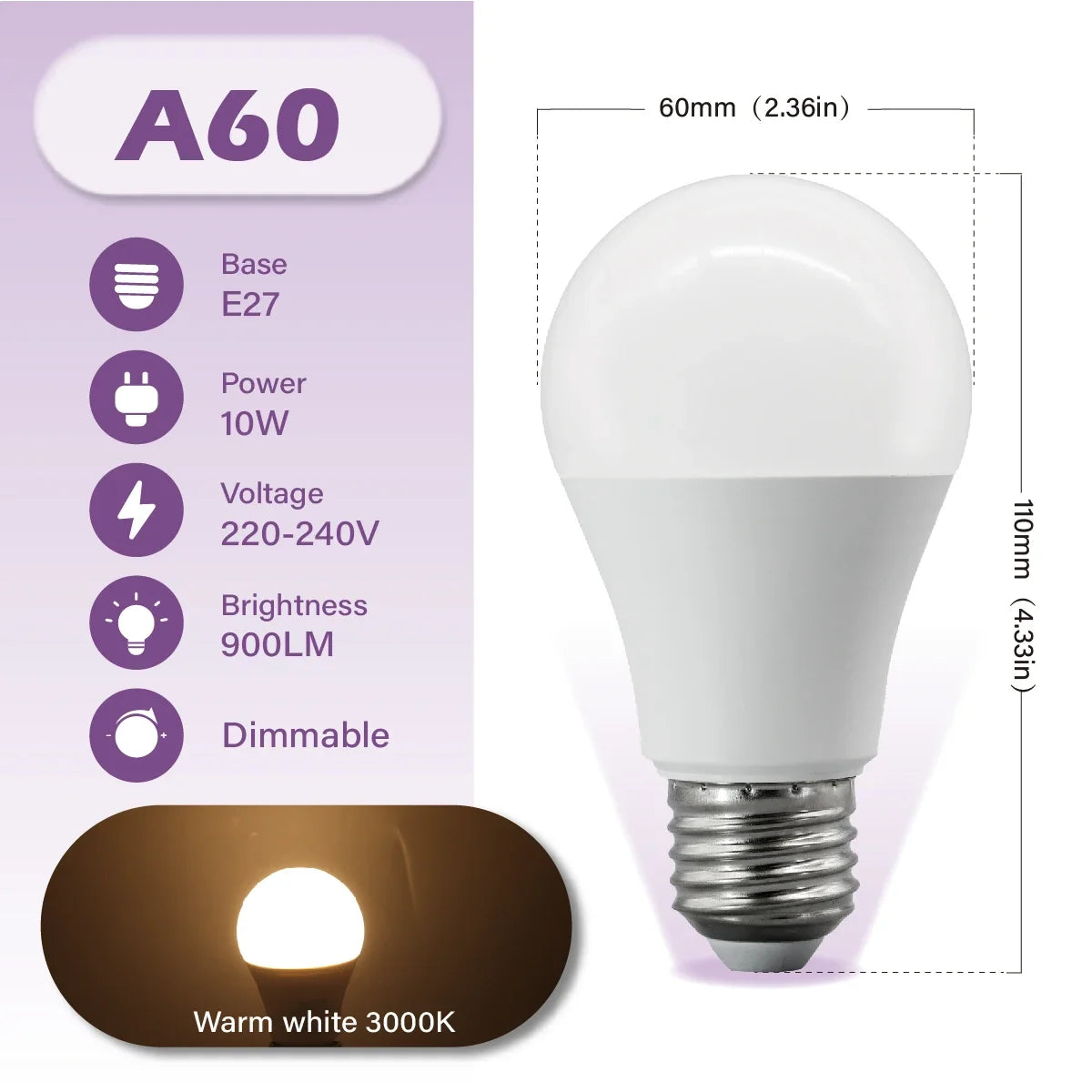 Lampadina LED Dimmerabile E27 10W 15W 20W AC 220V 3000K-6500K 0-100 Dimmerabile, Lampada a Tono Naturale per Balcone, Sala da Pranzo, Ingresso
