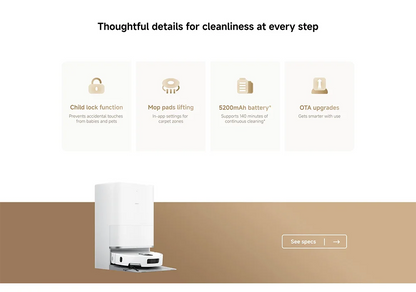 Robot aspirapolvere Xiaomi 5, versione globale per l'Europa (aggiornamento X20+), con funzione di lavaggio intelligente, sistema di navigazione laser LDS, capacità di aspirare il 99% dei capelli, raccolta automatica dei rifi