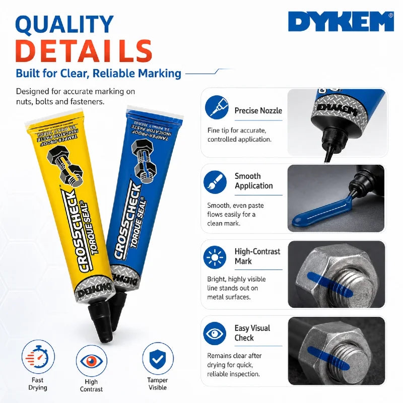 Sigillo di controllo a coppia DYKEM Cross Check 1oz, pasta indicatrice antimanomissione per bulloni e dadi, vernice di marcatura anti-allentamento per elementi di fissaggio