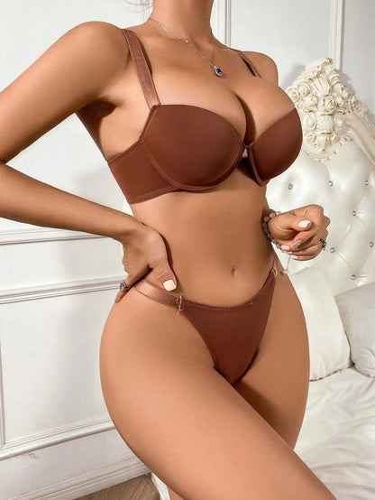 Sexy più venduto     Reggiseni push up push up push up in due pezzi con ferretto  Set lingerie da donna MARRONE B2051