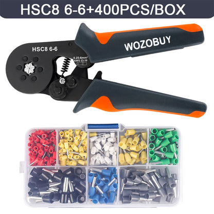 Kit di strumenti per crimpare ghiere con terminali puntali, crimpatrice per cavi a cricchetto autoregolabile WOZOBUY per connettori per cavi elettrici