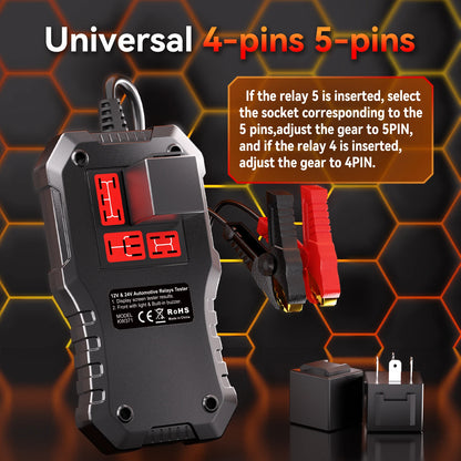 Tester Batteria Auto 2in1 KONNWEI KW371 2026 e Tester Relè a 4 Pin 5 Pin 6V 12V 24V con Stampa Dati Guasto, Test Avvio e Strumento di Scansione Ricarica