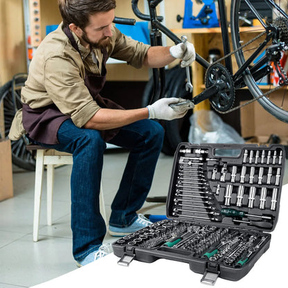 Set di chiavi a bussola da 216 pezzi, kit combinato di chiavi a cricchetto e dinamometriche, strumento per la riparazione di auto, 1/4", 3/8", 1/2", chiavi a cricchetto, cacciaviti, punte, set di utensili manuali, kit di stru