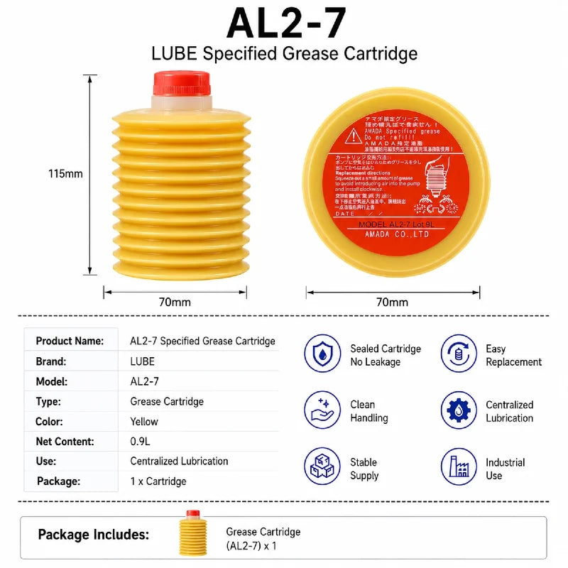Cartuccia di Grasso LUBE AL2-7 da 0,9L per Macchine CNC AMADA, Pressa Punzonatrice, Lubrificazione Centralizzata Industriale