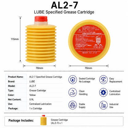 Cartuccia di Grasso LUBE AL2-7 da 0,9L per Macchine CNC AMADA, Pressa Punzonatrice, Lubrificazione Centralizzata Industriale