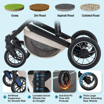 Lussuoso passeggino da viaggio portatile 3 in 1 Carrello pieghevole in alluminio ad alto paesaggio Carrozzina a quattro ruote per neonato