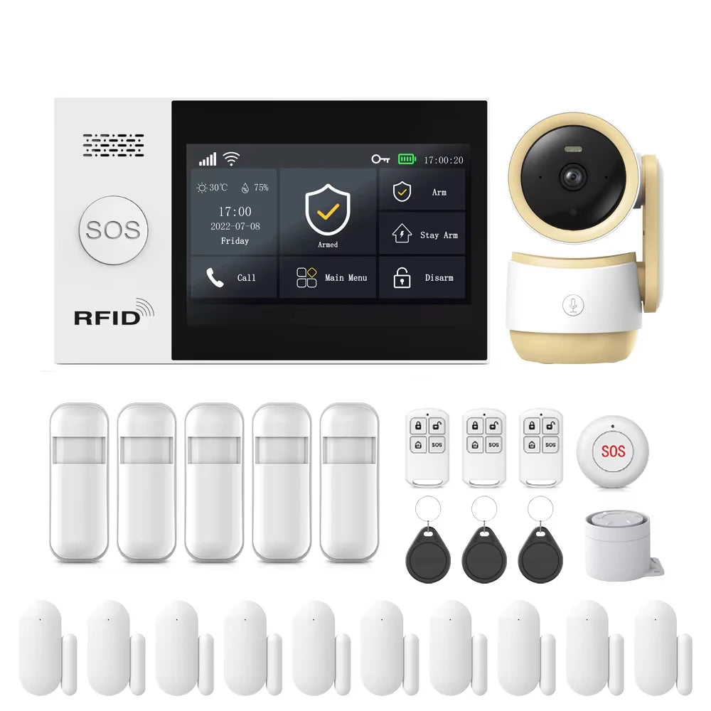 Allarme GSM WiFi compatibile con l'app Tuya Smart Life, rilevatore di intrusioni wireless per casa, garage, ufficio, negozio, protezione con avvisi in tempo reale.
