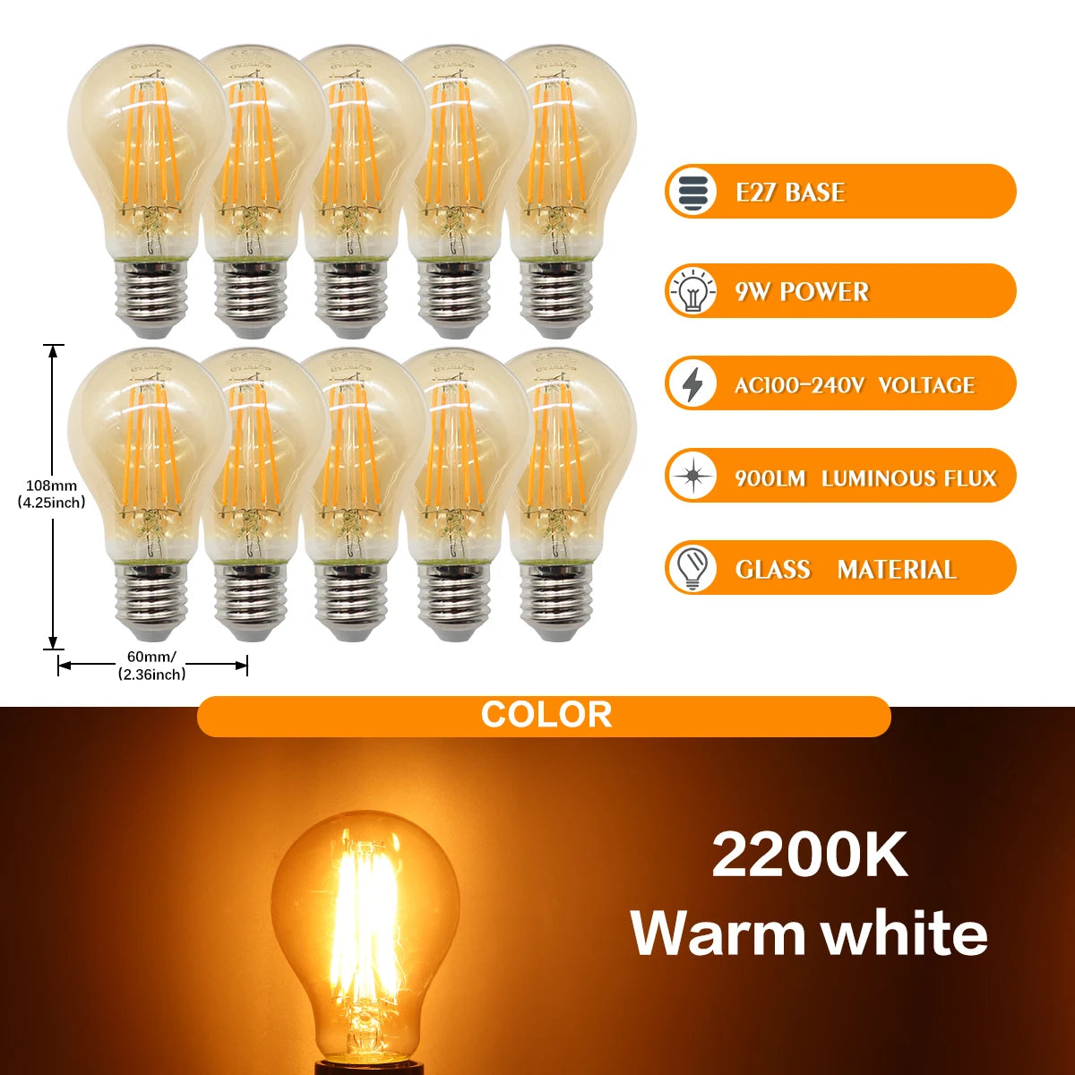 10 Lampadine LED E27 2200K 3000K 4000K 6000K AC100-240V Rosso Verde Illuminazione Colorata di Alta Qualità in Vetro PC per Arredamento Casa