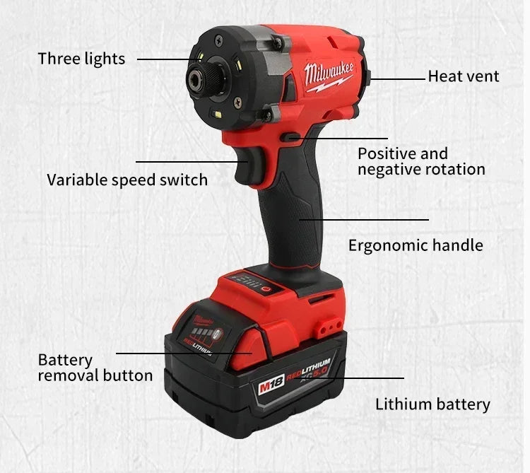 Originale Milwaukee M18 Avvitatore a Impulsi Brushless 1/4" Hex 18V ad Alta Coppia, Utensile Elettrico Compatto Senza Fili per Avvitare Viti