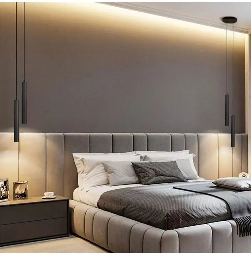 Lampade a sospensione a LED nere con cavo Decor per camera da letto TV Sfondo Lampade a sospensione sospese regolabili per sala da pranzo