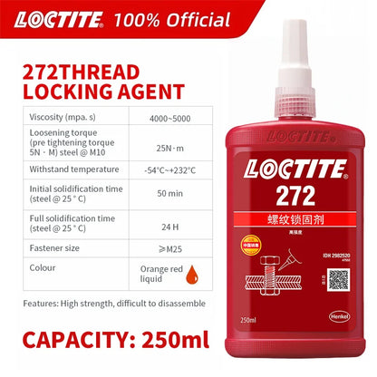 100% originale Loctite 272 Frenafiletti Vite Colla Rossa Colla anaerobica ad alta resistenza Fissatore per viti 50ml/250ml