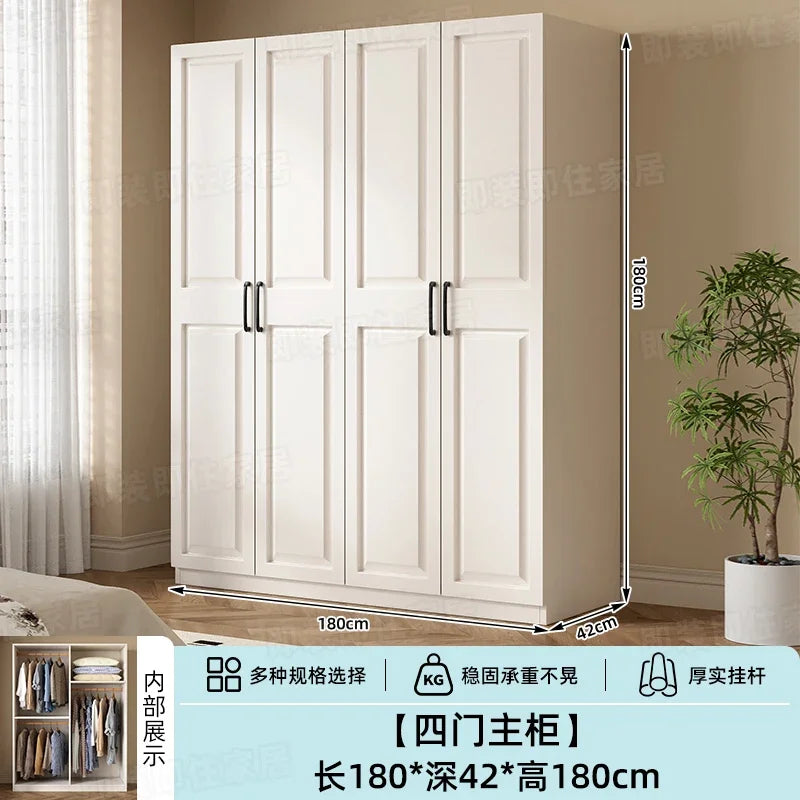 Armadio in stile crema per camera da letto, facile da montare, ideale per piccoli appartamenti, armadio in legno, mobile contenitore per stanze in affitto.