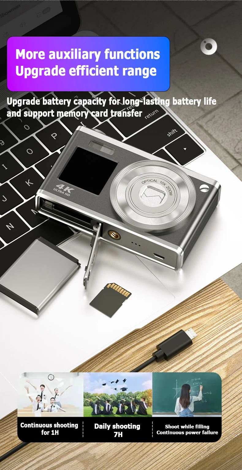 Fotocamera digitale 4K con doppio schermo, obiettivo telescopico, zoom ottico 16x ad alta definizione, fotocamera impermeabile, ideale per selfie, per migliorare l’aspetto, per uso domestico, modello C23.
