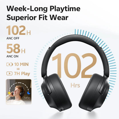 QCY H3S ANC Cuffie over Ear -56dB Cuffie con cancellazione del rumore Bluetooth 6.0 Auricolari audio spaziale LDAC ad alta risoluzione Doppio driver