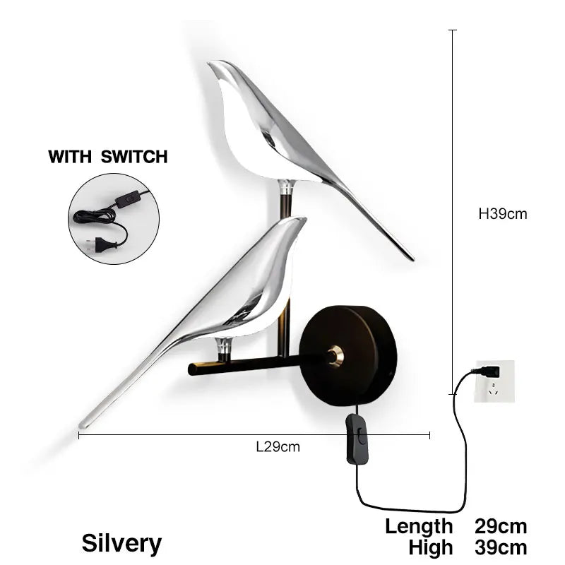 Lampade da Parete LED Girevoli a Forma di Uccello Magpie con Spina EU/US per Comodino, Camera da Letto, Lampade da Parete Nordiche, Applique per Cucina e Sala da Pranzo