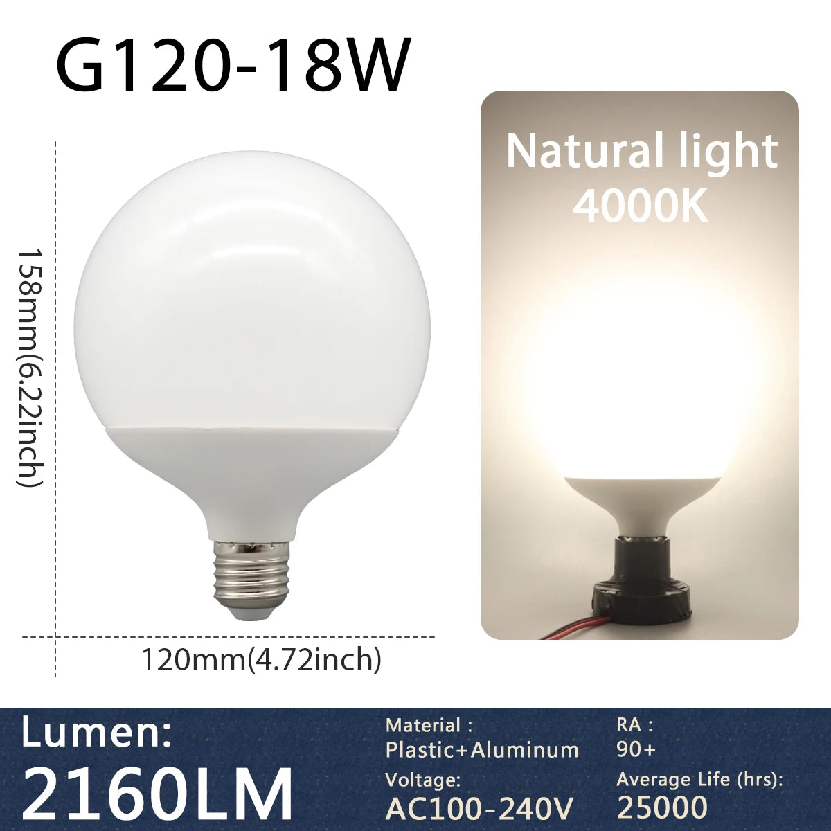 Confezione da 1-5 lampadine LED a globo G80 G95 G125 10W 12W 18W 40 Watt Lampadine LED Edison equivalenti, base E27 bianco caldo 3000K, latteo
