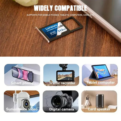 Scheda Micro SD Lenovo 1TB 512GB, scheda SD ad alta velocità 256GB 128GB, scheda TF UHS‑I, scheda di memoria impermeabile per dash cam, telecamere di videosorveglianza, Nintendo Switch.