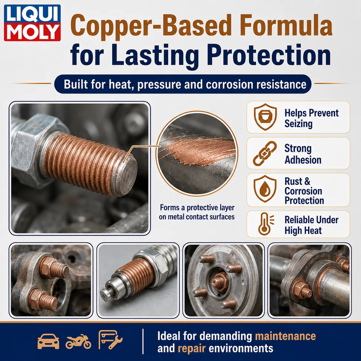 LIQUI MOLY 3080 Pasta di Rame 100g, Grasso Lubrificante Antiaderente ad Alta Temperatura per Bulloni di Scarico, Filettature di Candele, Parti del Freno