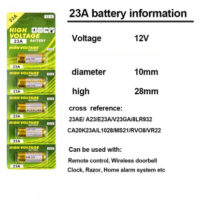 Batteria 12V 23A 23GA A23S E23A EL12 MN21 V23GA GP23A LRV08 per campanello, telecomando, giocattolo elettrico, pacco batterie alcaline A23