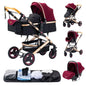 Passeggino 3 in 1 Facile da piegare Telaio in alluminio ad alto paesaggio Passeggino neonato con ruota in gomma per assorbimento degli urti a quattro ruote