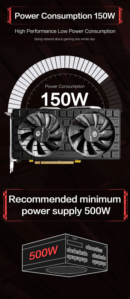 Scheda Video da Gioco MLLSE RX 580 8GB 2048SP GDDR5 256Bit 6Pin PCI Express 3.0 × 16 AMD Radeon GPU RX 580 8G