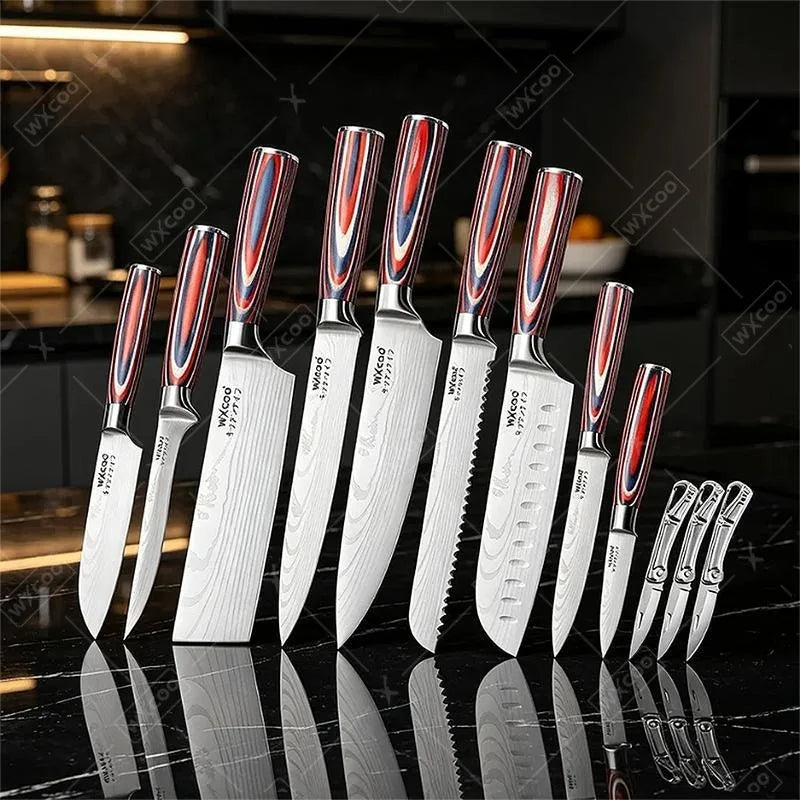 Set di 12/20 coltelli da chef in acciaio inox per pane, frutta e disossamento, leggeri e facili da usare, ideali come regalo per le festività per uomini.
