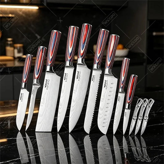 Set di 12/20 coltelli da chef in acciaio inox per pane, frutta e disossamento, leggeri e facili da usare, ideali come regalo per le festività per uomini.