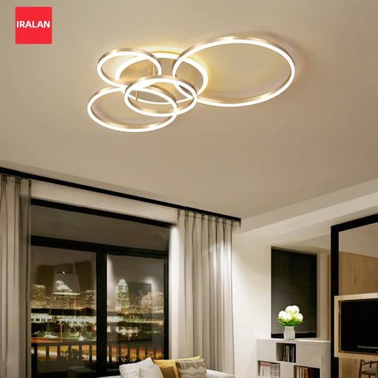 Lampada da Soffitto LED a Risparmio Energetico con Telecomando Dimmerabile Oro Bianco Moderna per Soggiorno e Camera da Letto