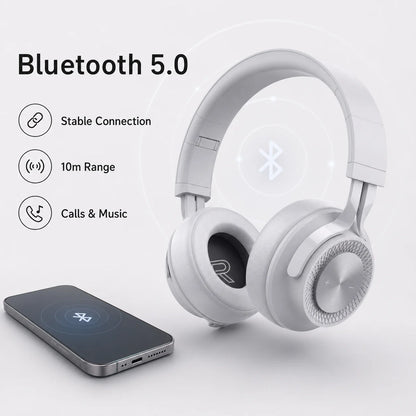 Cuffie Bluetooth P1, Auricolari Wireless con Driver Dinamici da 40mm, Stereo Bass, Pieghevoli, 25 Ore di Autonomia per Musica, Gaming e Chiamate