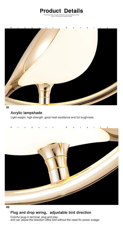 Lampade a sospensione a LED per uccelli gazza girevoli per interni per sala da pranzo AC85-265V Lampade a sospensione per camera da letto sospese con cavo da 1,5 m