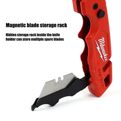 Serie Milwaukee FASTBACK, Coltello Multifunzione Pieghevole 6-in-1, Angolo della Lama Inferiore a 60 Gradi ° Coltello pieghevole con custodia, coltello artistico