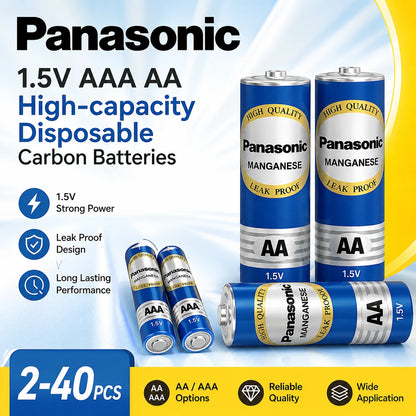 Batterie al carbonio usa e getta Panasonic 1.5V AAA AA ad alta capacità, adatte per giocattoli, telecomandi, mouse wireless, ecc.