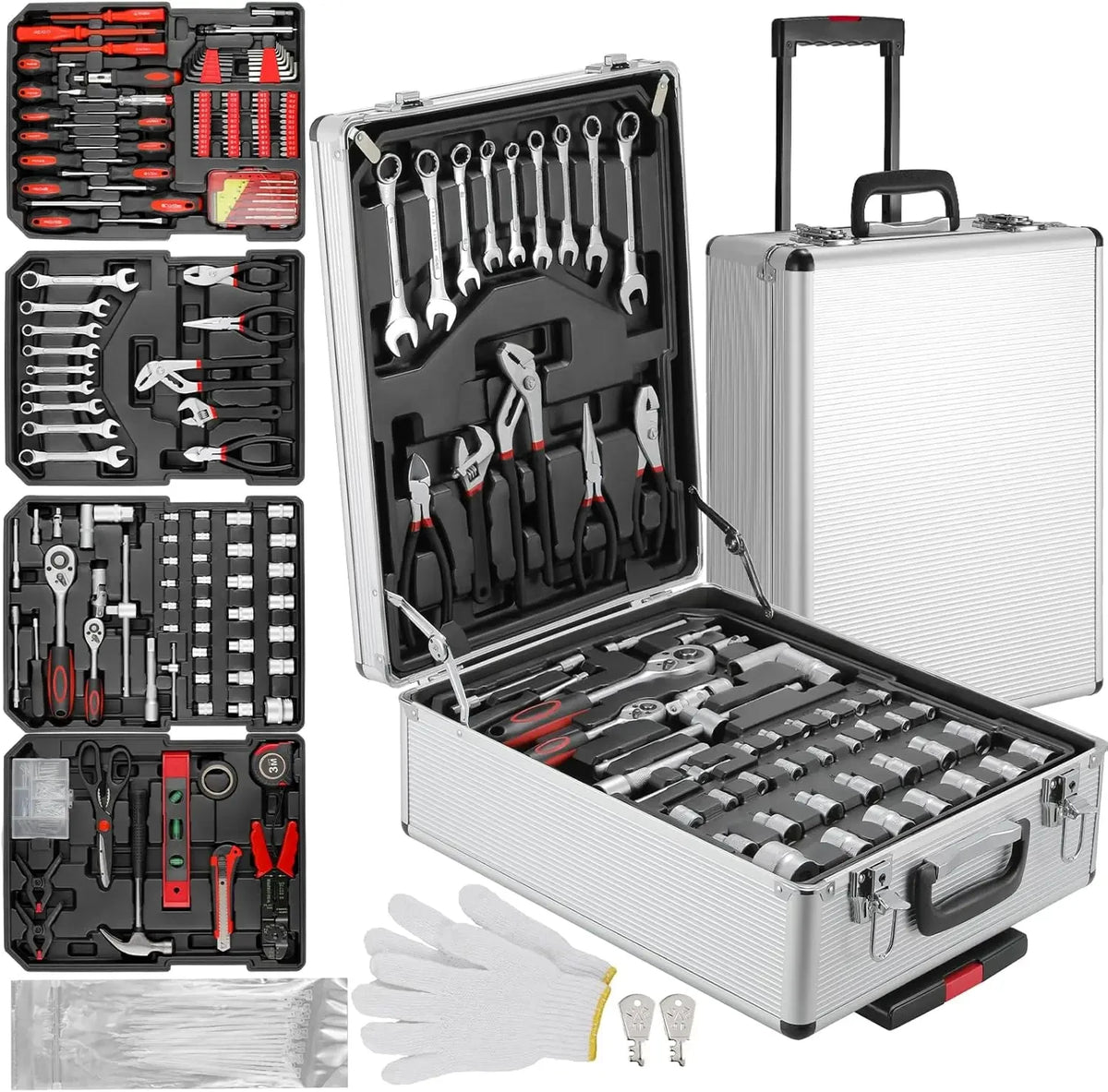 Set Completo di Attrezzi Meccanici da 799 Pezzi con Valigetta su Ruote, Kit Professionale di Chiavi a Bussola e Utensili Manuali per Riparazioni Auto, Manutenzione Domestica, Officina e Progetti Fai-da-Te