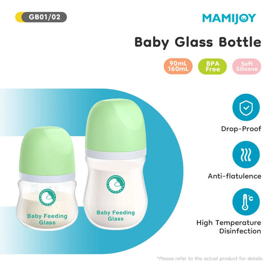 MAMIJOY 1PCS Biberon per Neonati 90ML/160ML Biberon in Vetro Anti-flatulenza Biberon per l'Alimentazione del Latte Senza BPA per Neonati