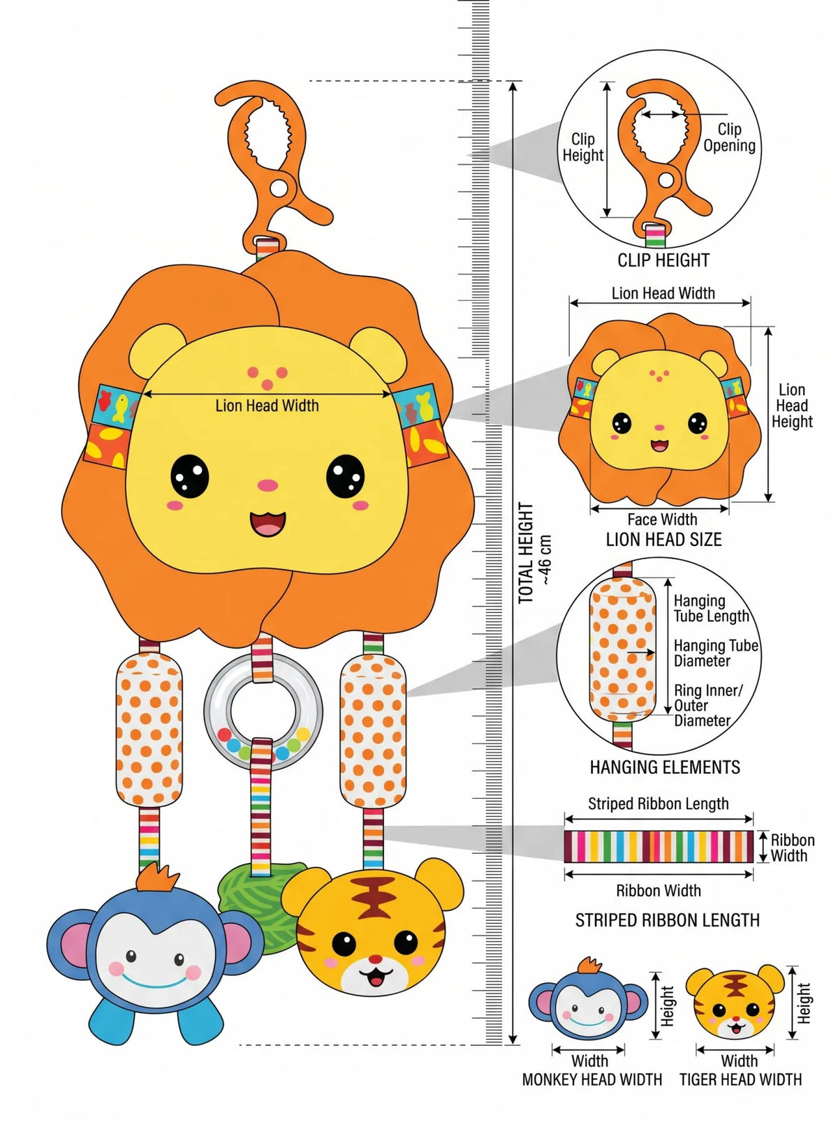 Giocattolo di Peluche per Neonati con Sonaglio e Sottoposto a Pressione per lo Sviluppo Multi-Sensoriale del Bambino 0-12 Mesi, Regalo Perfetto per Neonati per Culla e Seggiolino Auto