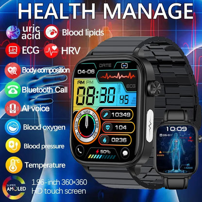 2025 Nuovo AI Diagnosi Lipidi nel sangue Acido urico Test di composizione corporea Smart Watch per uomo ECG + PPG Chiamata Bluetooth Salute Smartwatch