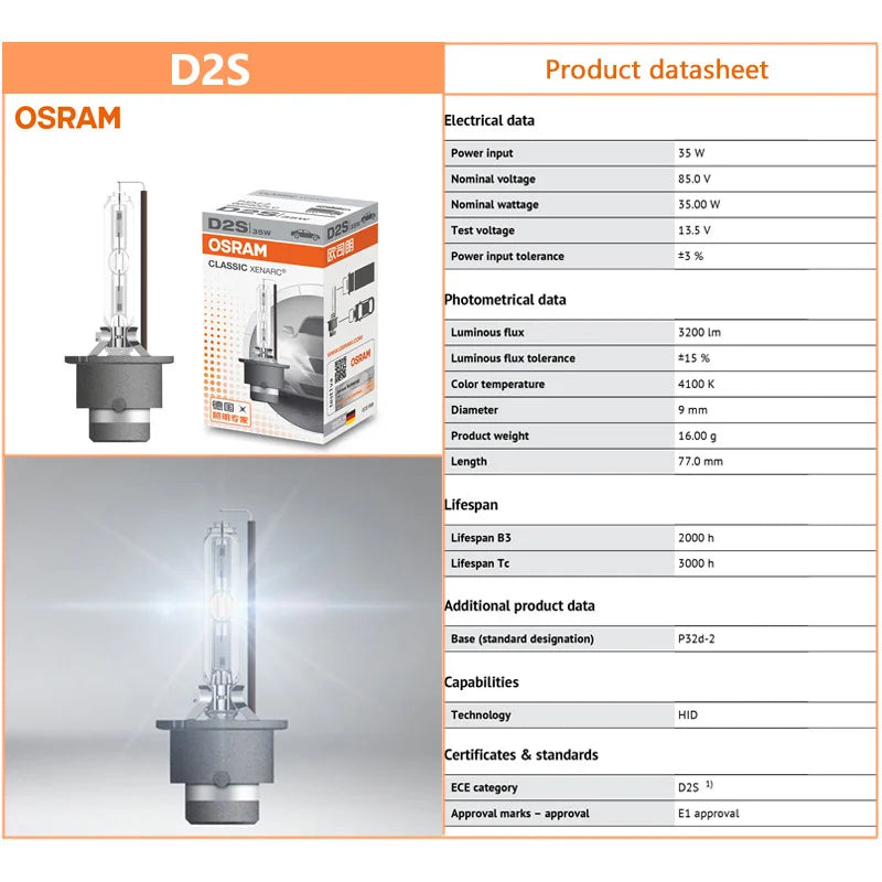 OSRAM Xenon HID CLASSIC D1S D2S D3S D4S lampade Standard 66140 66240 66340 66440 CLC Original Car Head Light 4200K Warm White Pair
