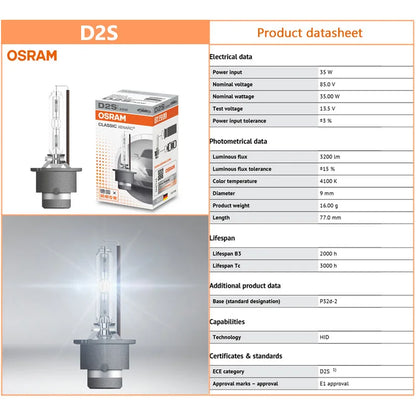 OSRAM Xenon HID CLASSIC D1S D2S D3S D4S lampade Standard 66140 66240 66340 66440 CLC Original Car Head Light 4200K Warm White Pair